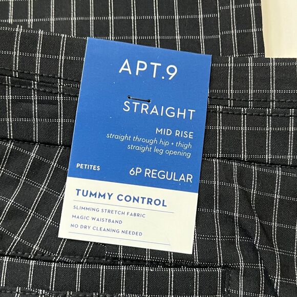 Apt.9 Straight Leg Mid-Rise Window Pane "Tummy Control" Pants 6P NWT - Picture 3 of 5